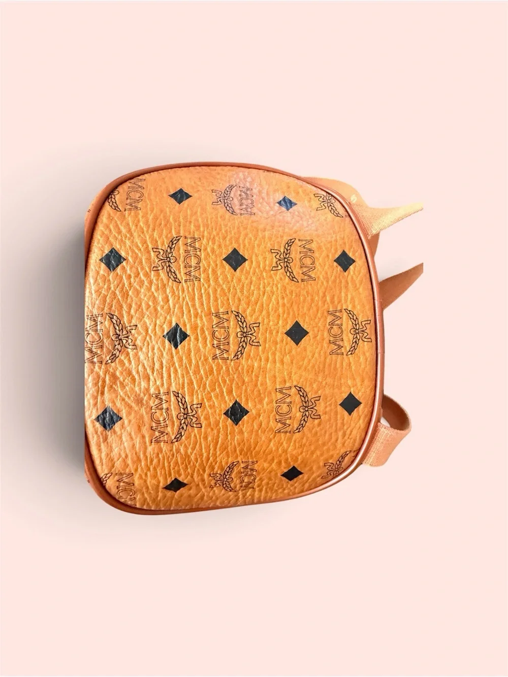 MCM Cognac Visetos Monogram Drawstring Backpack with Black Accents